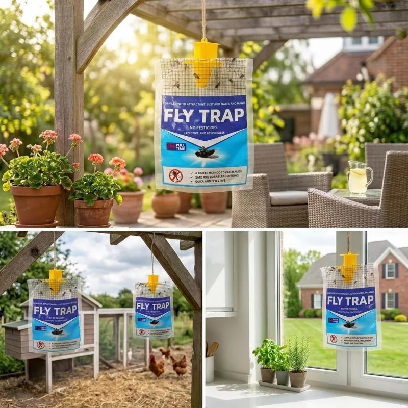 Disposable Hanging Fly Trap with Water-Soluble Bait for Outdoor Use