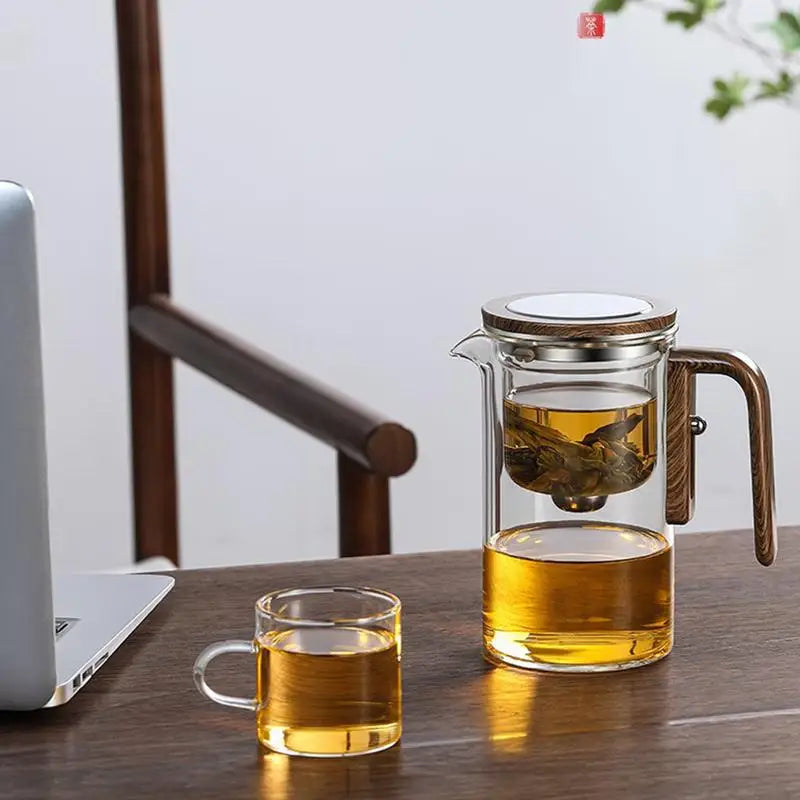 Avichic - Elegant Glass Teapot with Wooden Handle & Built-In Strainer