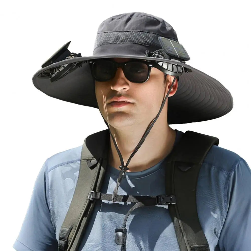 Wide Brim Solar Hat with Dual Fans for Outdoor Activities