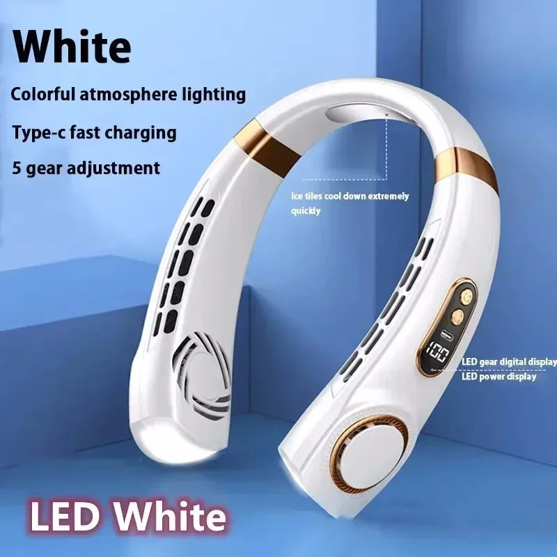 Portable USB Rechargeable Neck Fan with LED Display 8000mAh