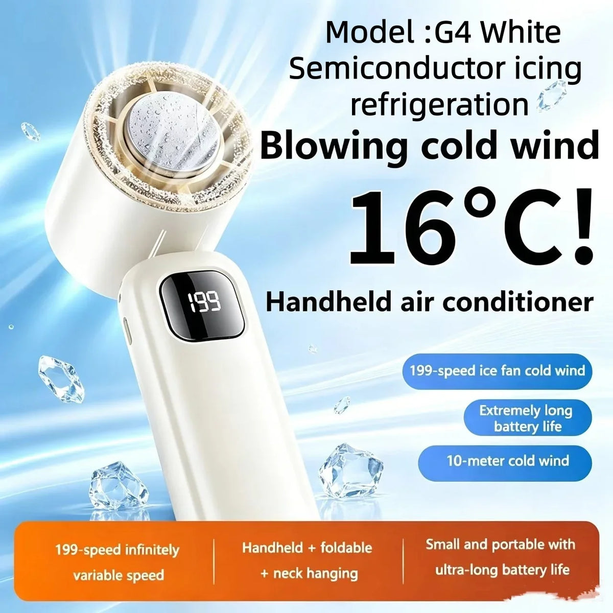 Portable USB Rechargeable Neck Fan with LED Display 8000mAh