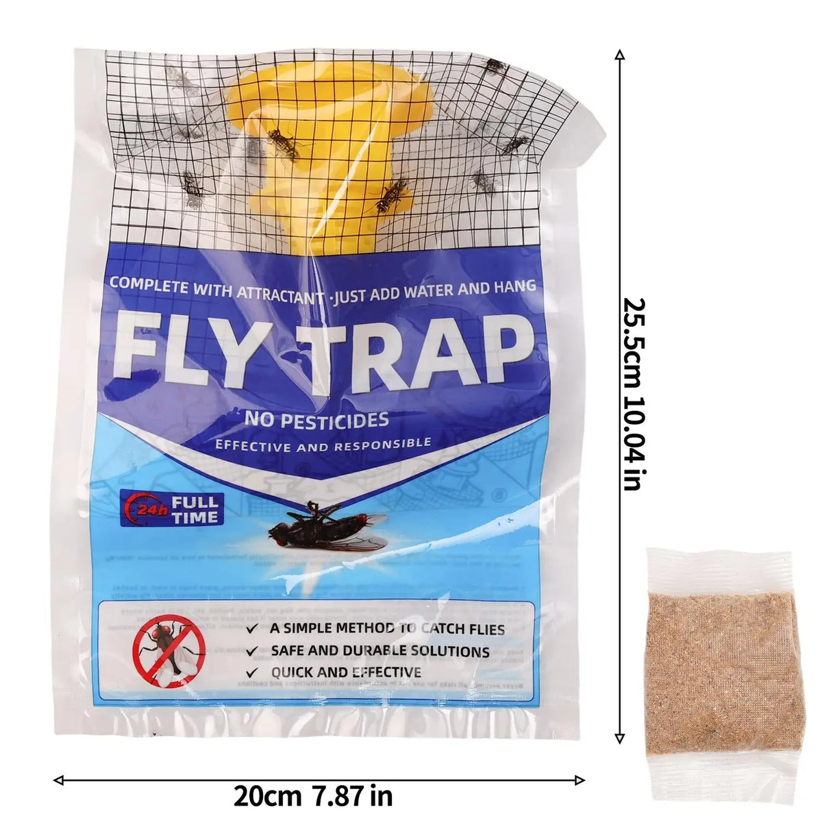 Disposable Hanging Fly Trap with Water-Soluble Bait for Outdoor Use