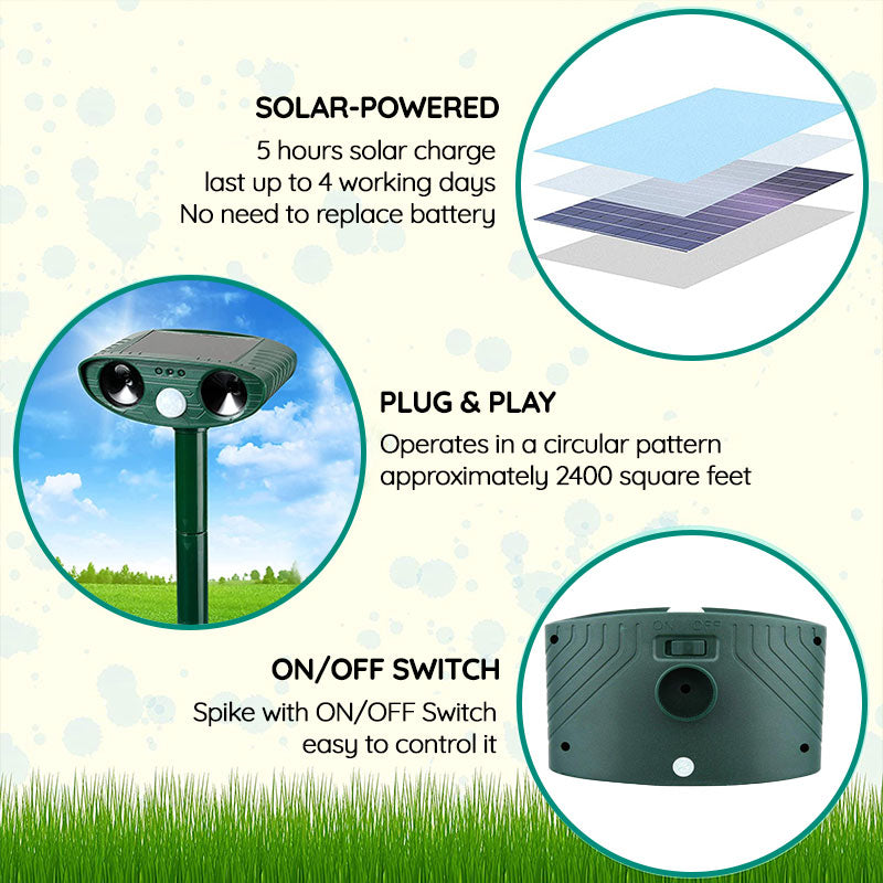 Solar Powered Ultrasonic Rabbit Repeller Humane Garden Protection
