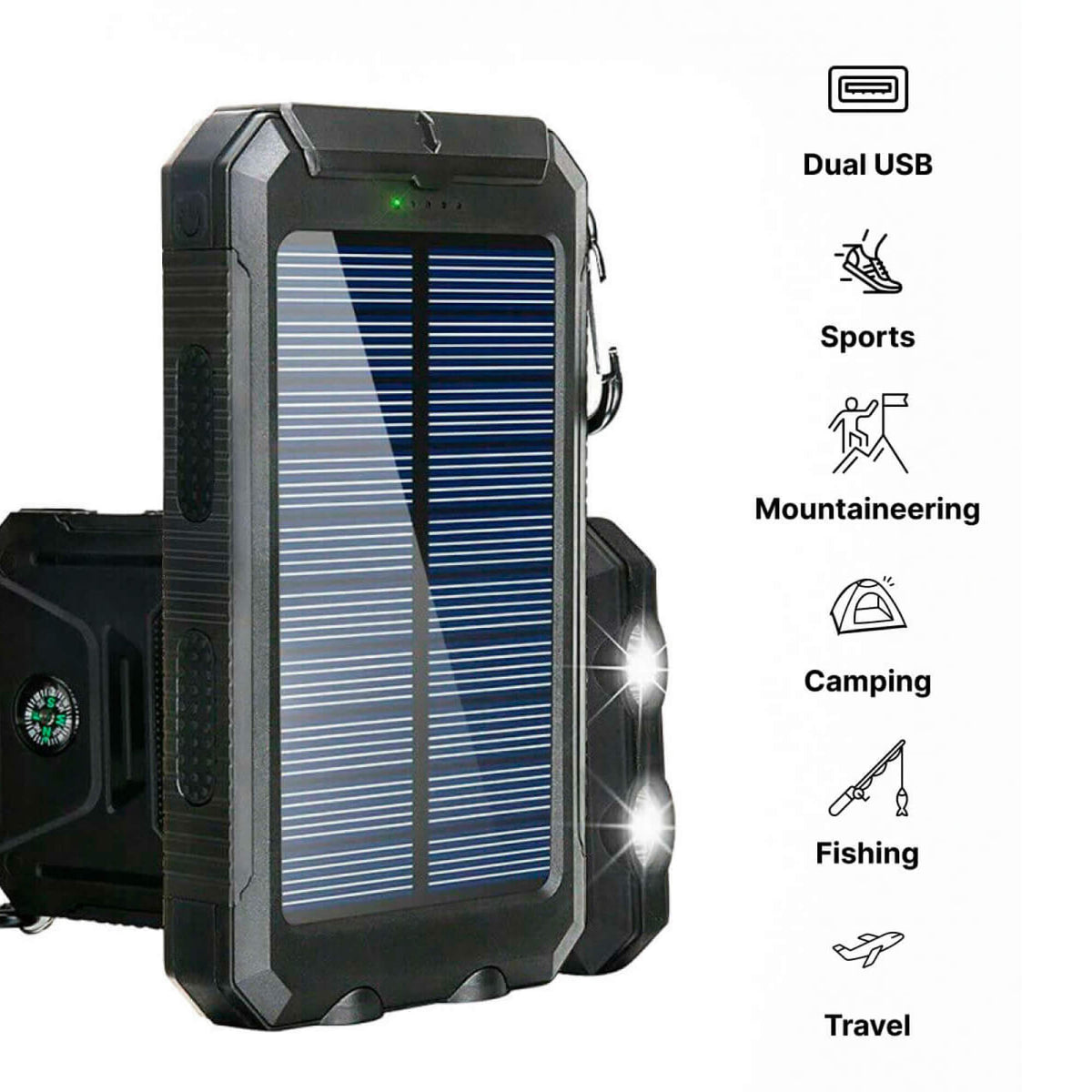 Portable Solar Power Bank High-Capacity Dual USB Charger 20000mAh