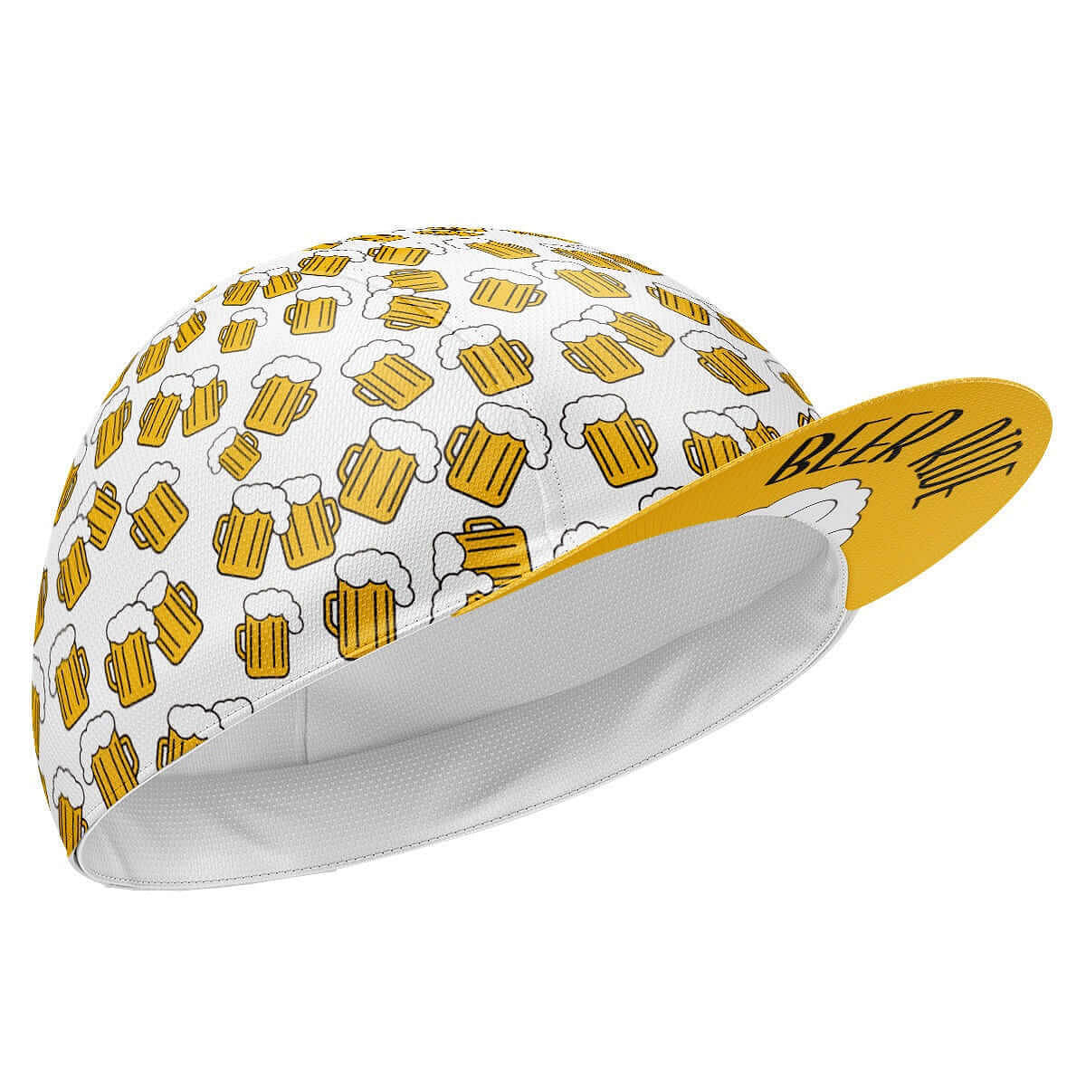 White Cycling Cap Beer Theme Graphic Peak Design Cap