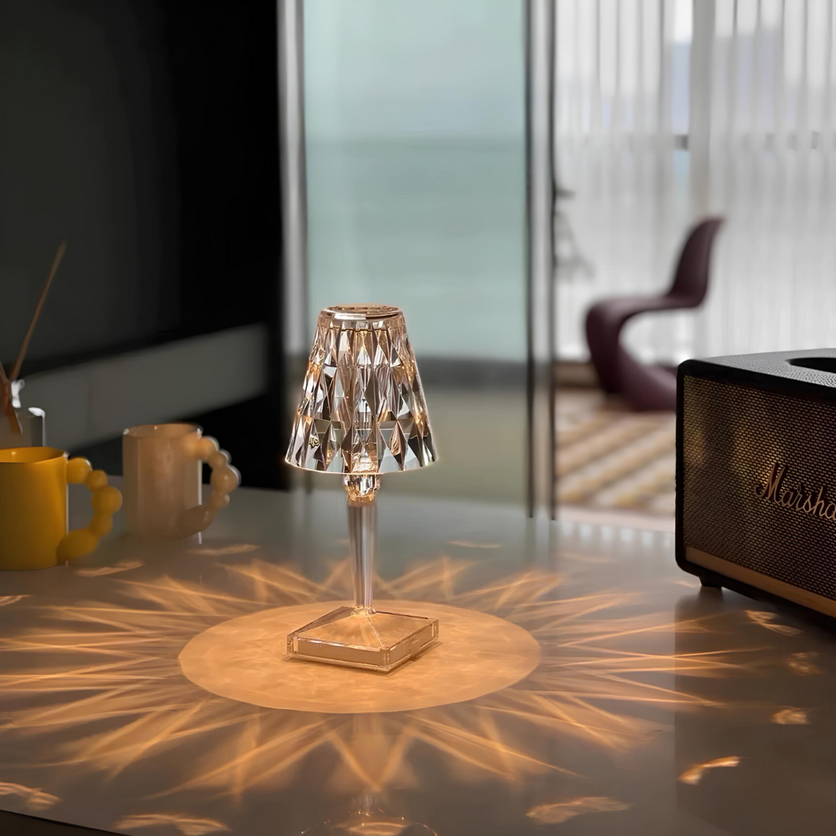 Elegant Crystal Accent Lamp Dimmable Rechargeable Lighting for Home