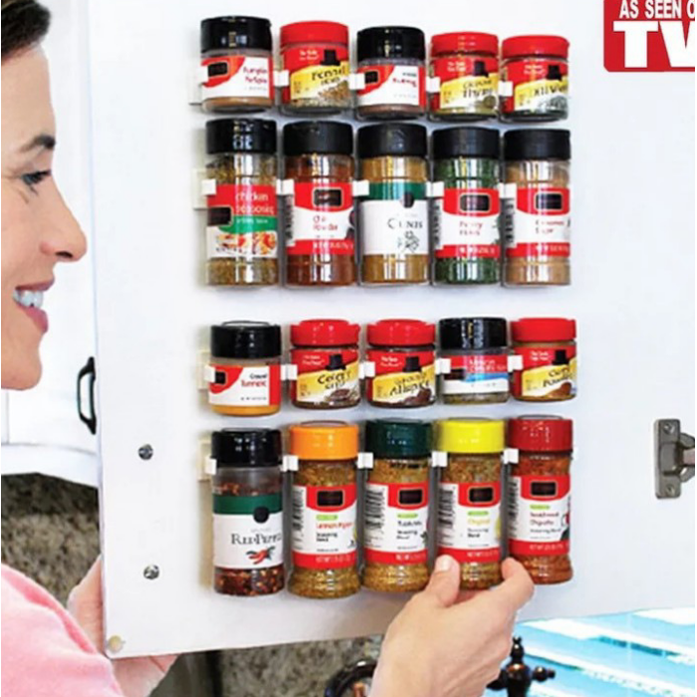 Adhesive Spice Rack Clips with Cabinet Door Storage Strips Set of 4 Gripper