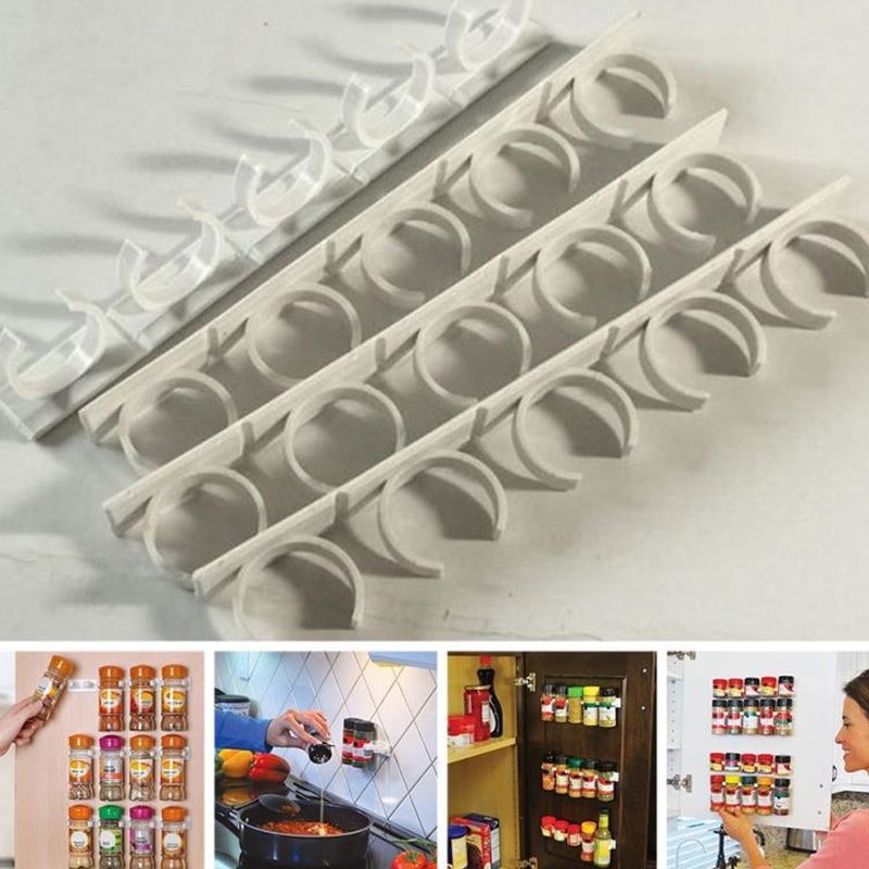 Adhesive Spice Rack Clips with Cabinet Door Storage Strips Set of 4 Gripper
