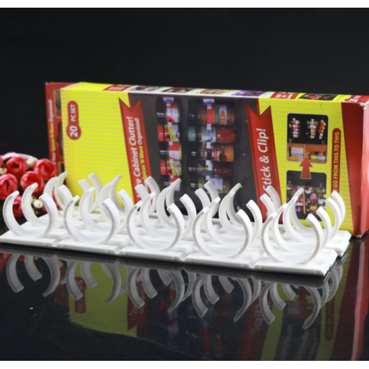 Adhesive Spice Rack Clips with Cabinet Door Storage Strips Set of 4 Gripper