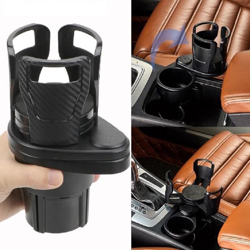 Adjustable Car Cup Holder Expander with Auto Base and Rotating Platform
