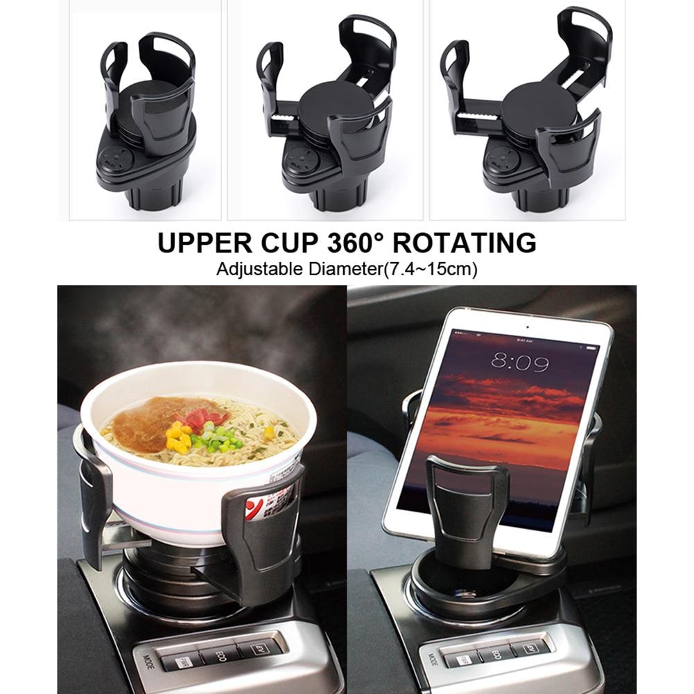 Adjustable Car Cup Holder Expander with Auto Base and Rotating Platform