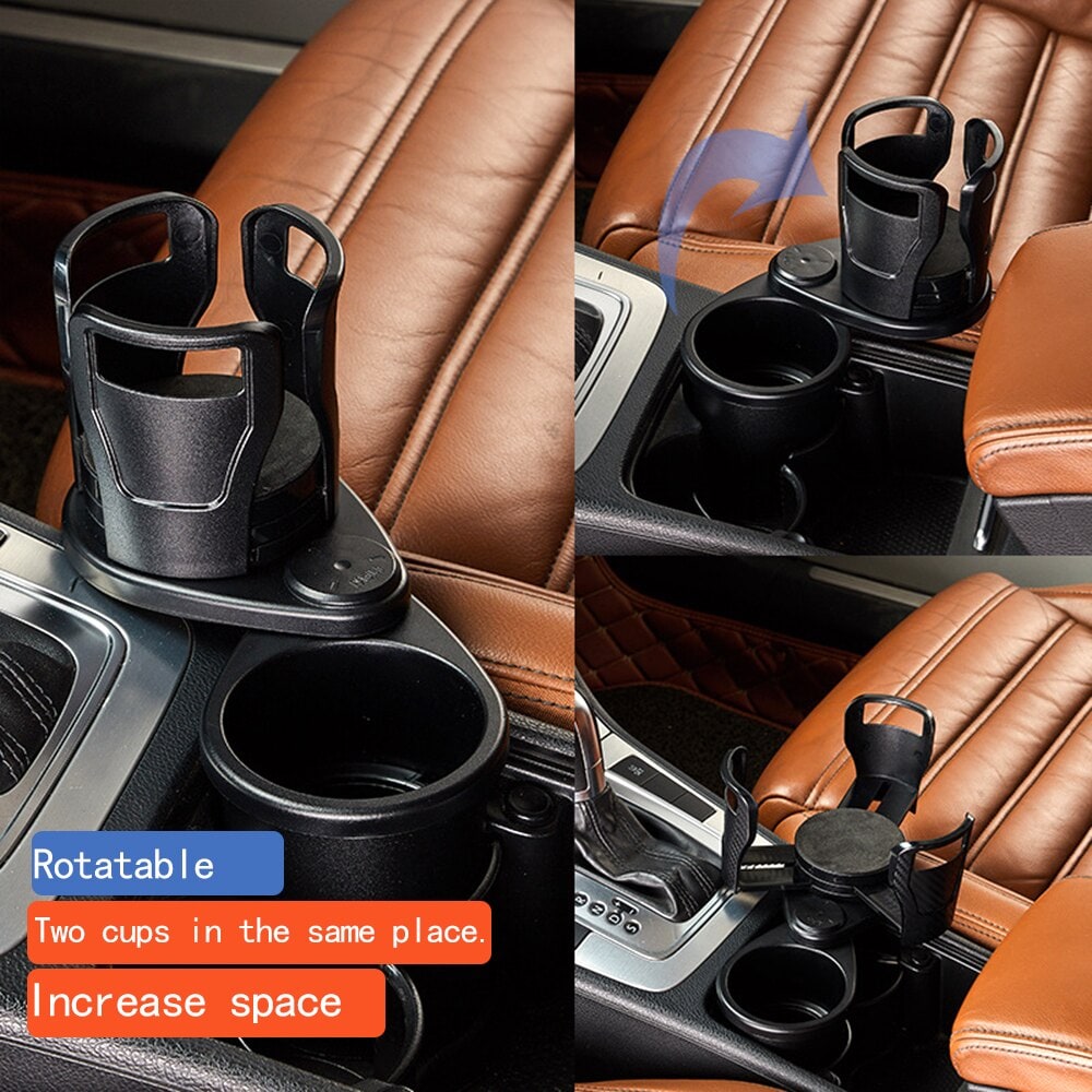 Adjustable Car Cup Holder Expander with Auto Base and Rotating Platform