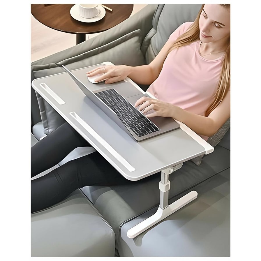 Adjustable Folding Bed Desk for Laptop with Marble Top Drawer and Portable Stand