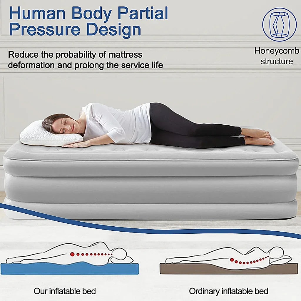 Air Mattress Blow Up Bed with Built-In Electric Pump Backrest and Pillows for 2 People