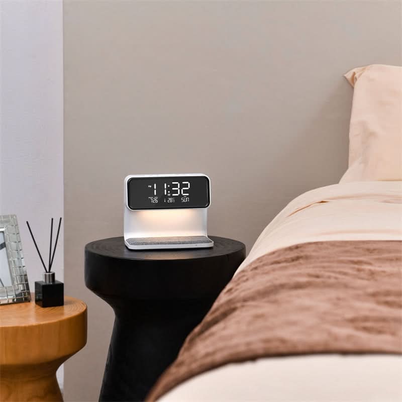 Alarm Clock with Qi Wireless Charging Nightstand Station Digital LED Display and Night Light