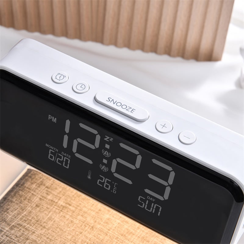 Alarm Clock with Qi Wireless Charging Nightstand Station Digital LED Display and Night Light