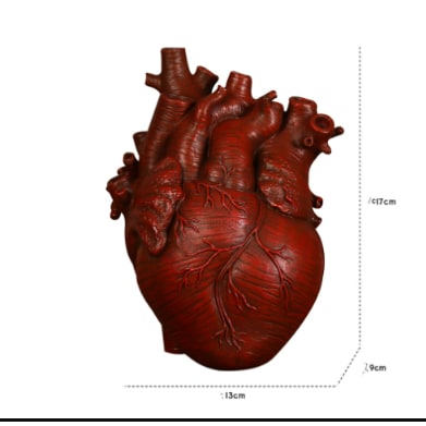Anatomical Heart Flower Vase with Textured Resin Sculpture and Decorative Bud Design