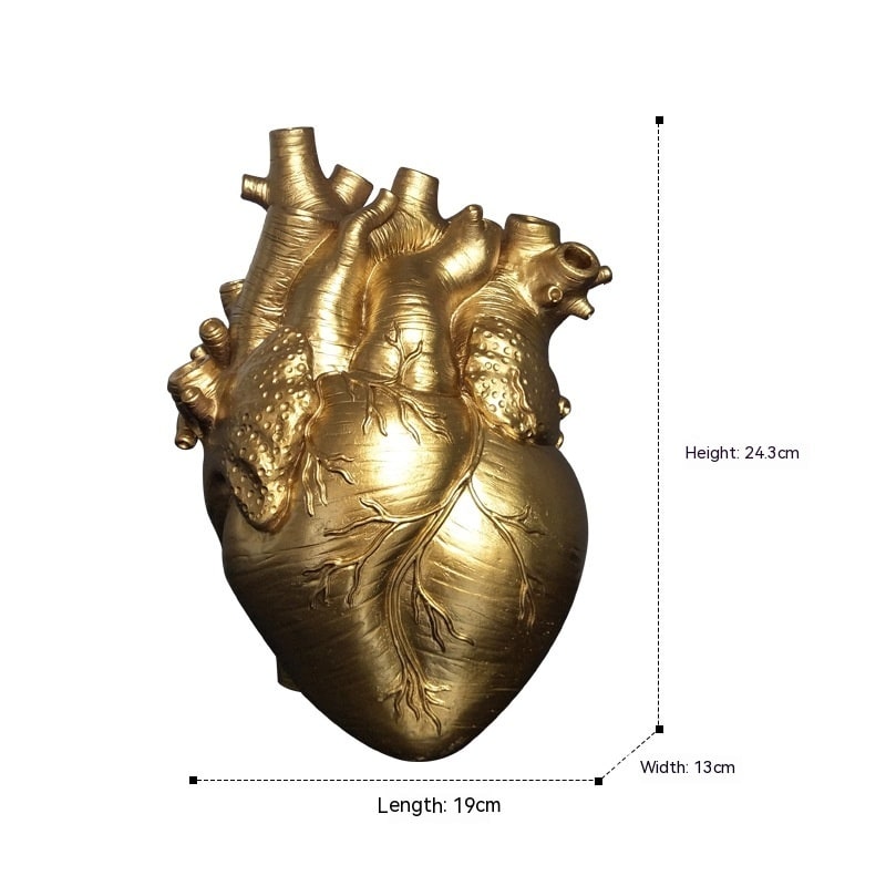 Anatomical Heart Flower Vase with Textured Resin Sculpture and Decorative Bud Design