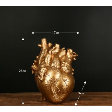 Anatomical Heart Flower Vase with Textured Resin Sculpture and Decorative Bud Design