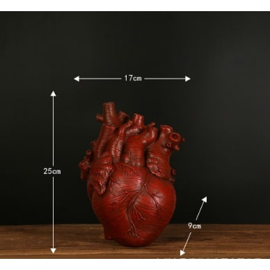Anatomical Heart Flower Vase with Textured Resin Sculpture and Decorative Bud Design