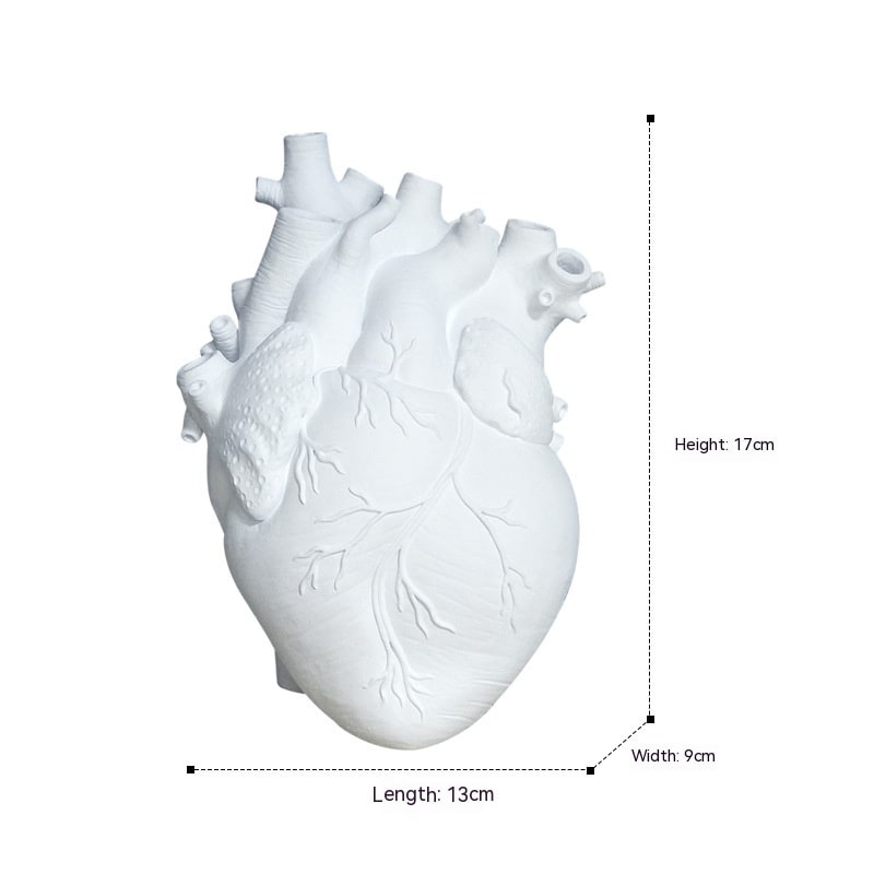 Anatomical Heart Flower Vase with Textured Resin Sculpture and Decorative Bud Design