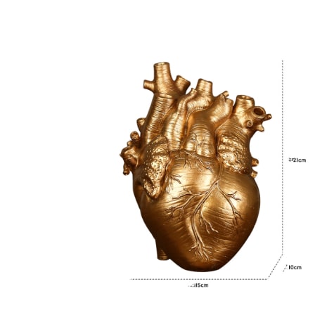 Anatomical Heart Flower Vase with Textured Resin Sculpture and Decorative Bud Design