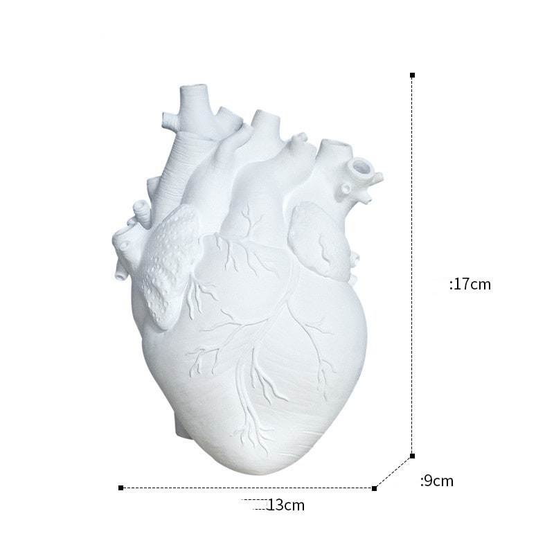 Anatomical Heart Flower Vase with Textured Resin Sculpture and Decorative Bud Design