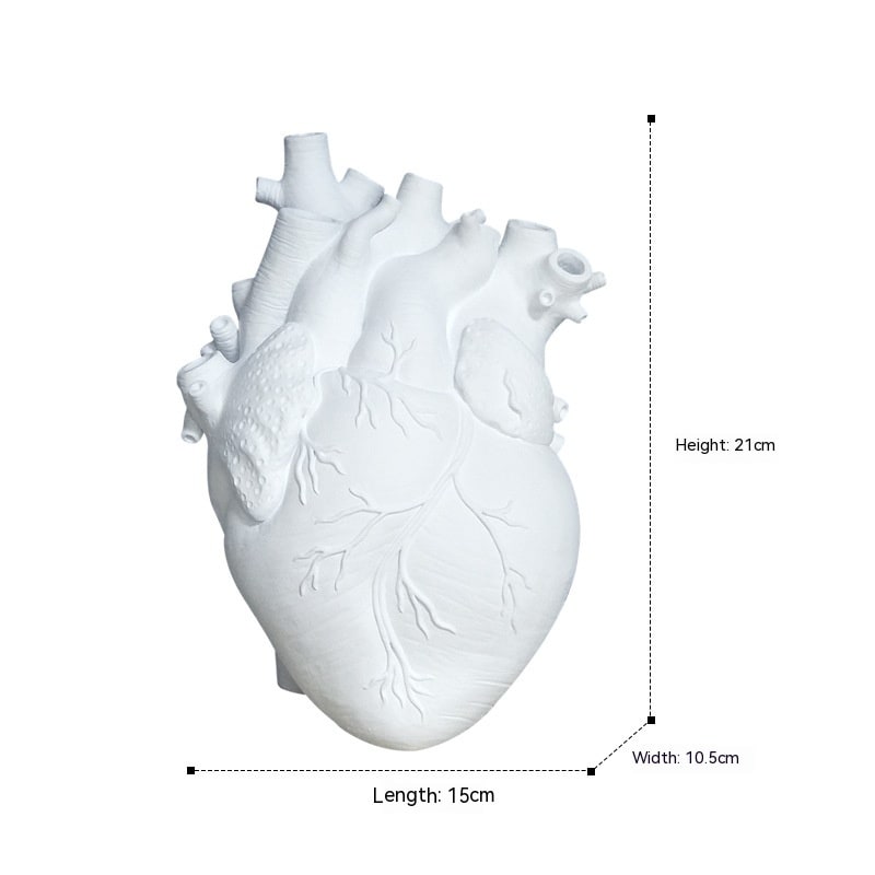 Anatomical Heart Flower Vase with Textured Resin Sculpture and Decorative Bud Design