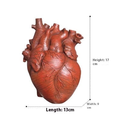 Anatomical Heart Flower Vase with Textured Resin Sculpture and Decorative Bud Design