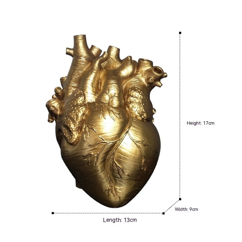 Anatomical Heart Flower Vase with Textured Resin Sculpture and Decorative Bud Design