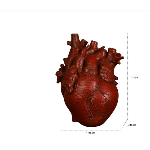 Anatomical Heart Flower Vase with Textured Resin Sculpture and Decorative Bud Design
