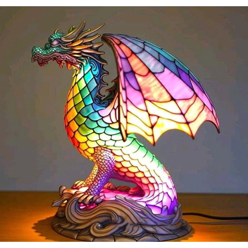 Animal Glass Table Lamp with Stained Style Mosaic Design and Warm LED Light
