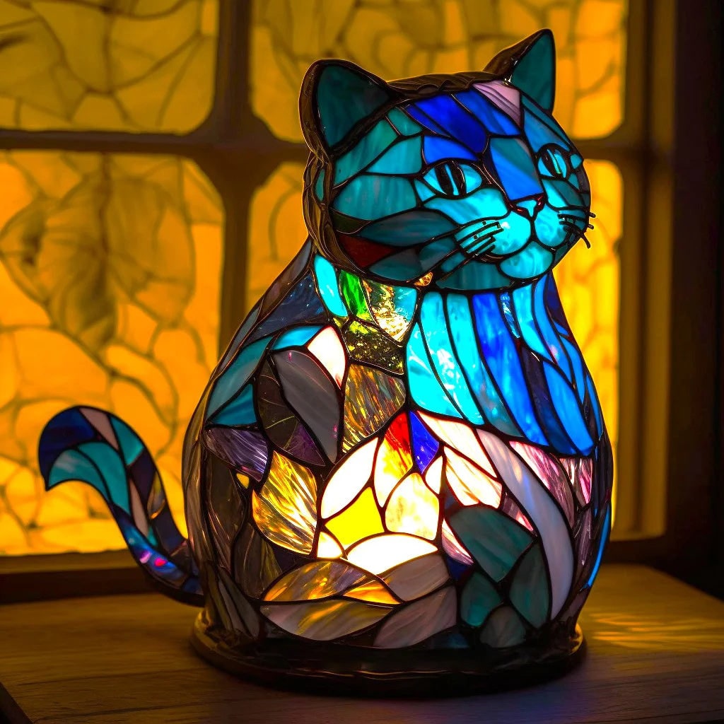 Animal Glass Table Lamp with Stained Style Mosaic Design and Warm LED Light