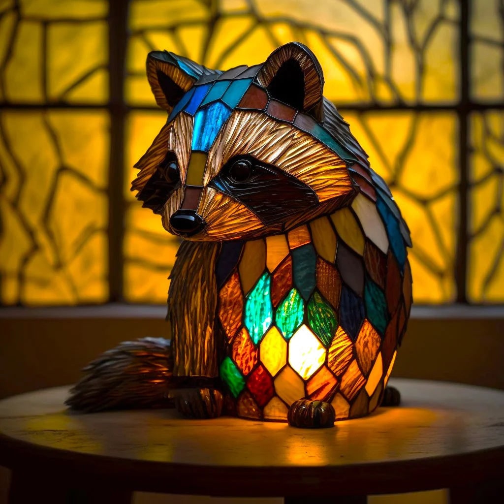 Animal Glass Table Lamp with Stained Style Mosaic Design and Warm LED Light
