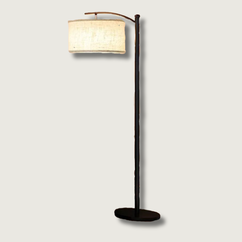 Arc Floor Lamp Arched Brass Arm and Linen Drum Shade for Bedroom Living Room Torchiere
