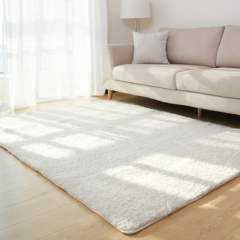 Area Rug with Soft Shaggy Plush Texture and Black and White Solid Color Design 8 By 10