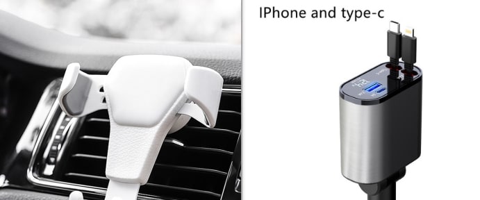 Automatic Retractable Car Charger Smart Battery Management and Dual USB Type-C Cables