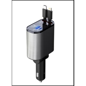 Automatic Retractable Car Charger Smart Battery Management and Dual USB Type-C Cables