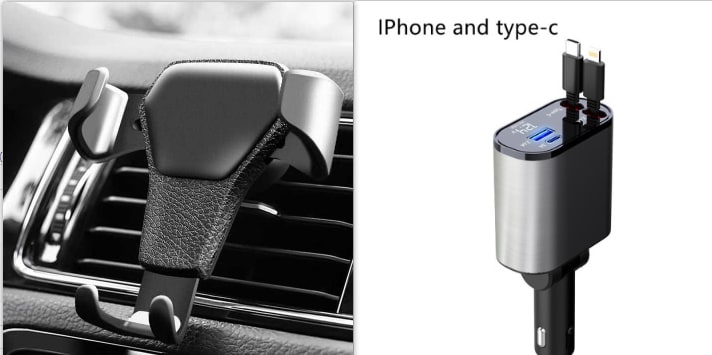 Automatic Retractable Car Charger Smart Battery Management and Dual USB Type-C Cables