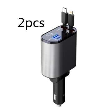 Automatic Retractable Car Charger Smart Battery Management and Dual USB Type-C Cables