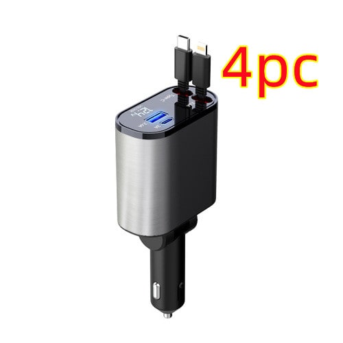 Automatic Retractable Car Charger Smart Battery Management and Dual USB Type-C Cables