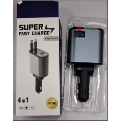 Automatic Retractable Car Charger Smart Battery Management and Dual USB Type-C Cables