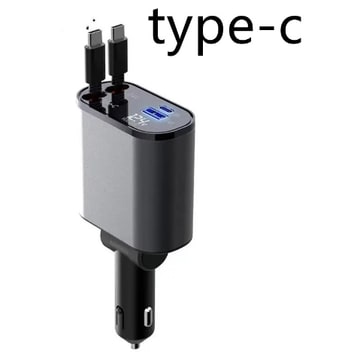 Automatic Retractable Car Charger Smart Battery Management and Dual USB Type-C Cables