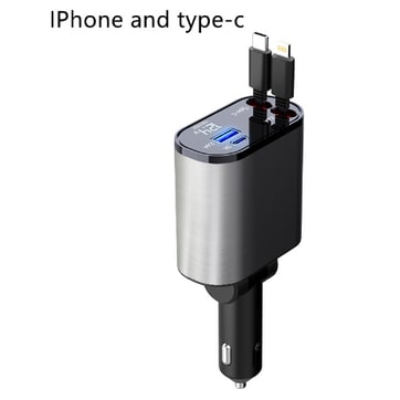 Automatic Retractable Car Charger Smart Battery Management and Dual USB Type-C Cables