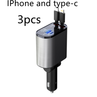 Automatic Retractable Car Charger Smart Battery Management and Dual USB Type-C Cables