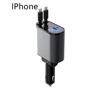 Automatic Retractable Car Charger Smart Battery Management and Dual USB Type-C Cables