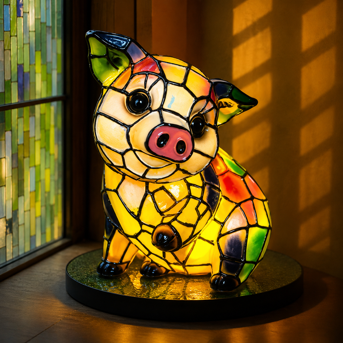 Tiffany Style Stained Glass Animal Table Lamp with Mosaic Panels