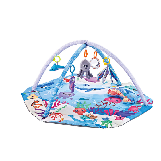 Baby Play Mat and Gym with Overhead Arches Hanging Toys and Activity Center
