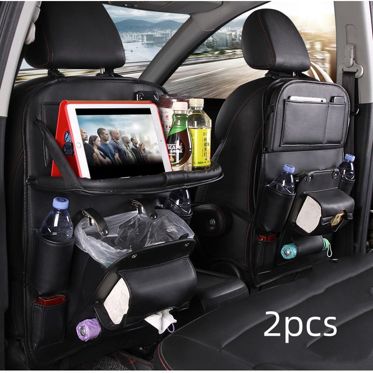 Back Facing Car Seat Organizer with Fold-Down Tray Table and Multiple Storage Pockets