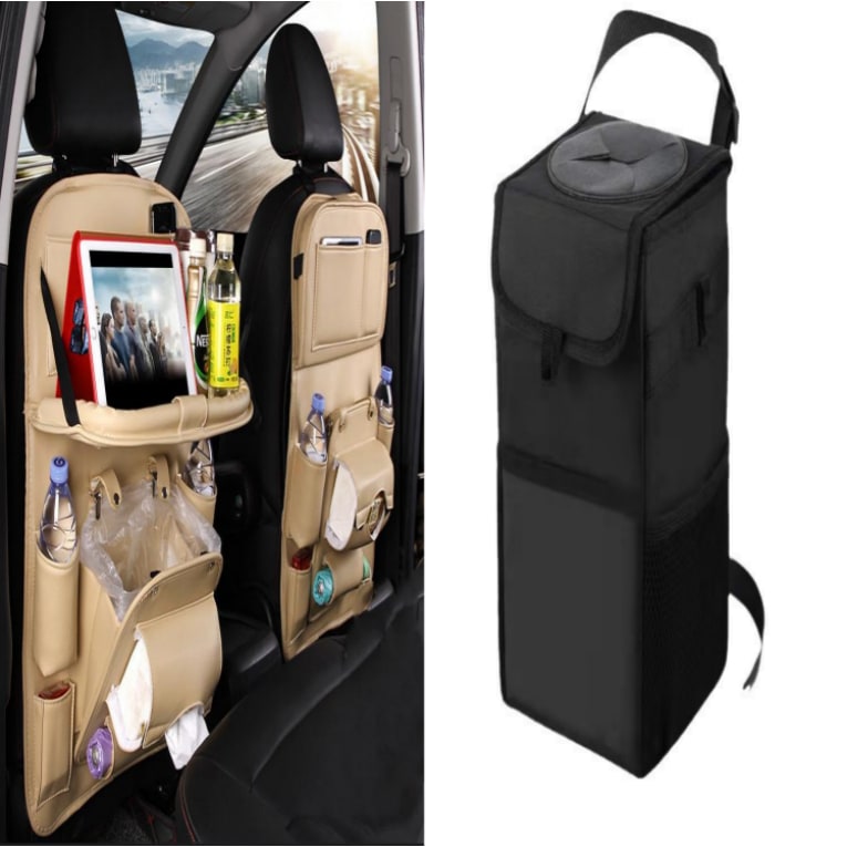 Back Facing Car Seat Organizer with Fold-Down Tray Table and Multiple Storage Pockets